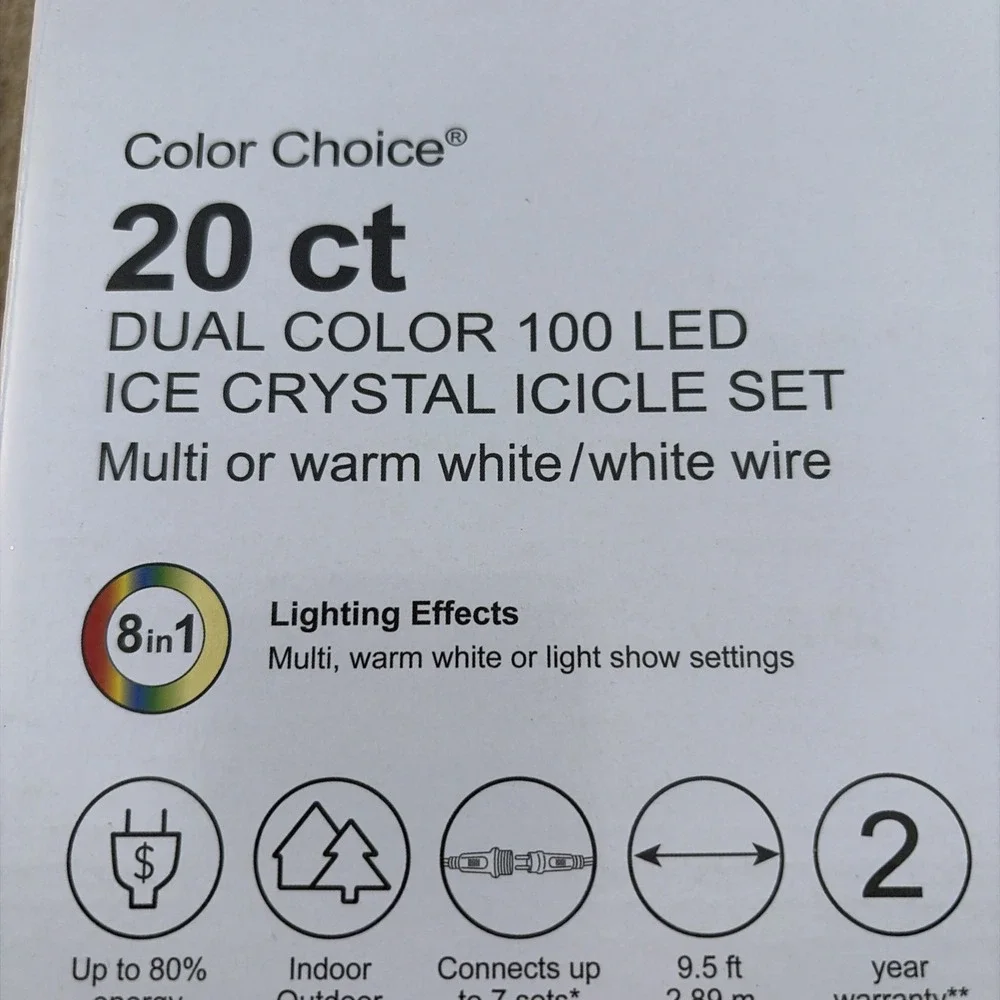 GE Color Choice 20 Count Dual Color Warm White Or Multi-Color LED Icicle Lights